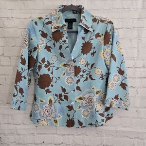 Silkland Vtg 100% Silk Blazer Lined Beaded Sz S Floral Robins Egg Blue Fairy